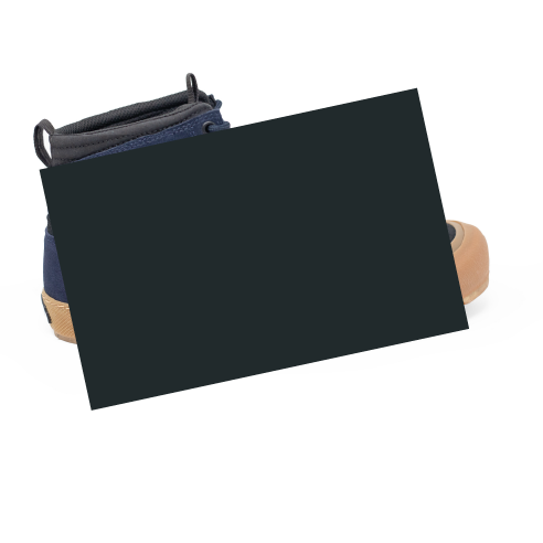 Black card on a sneaker with a white background