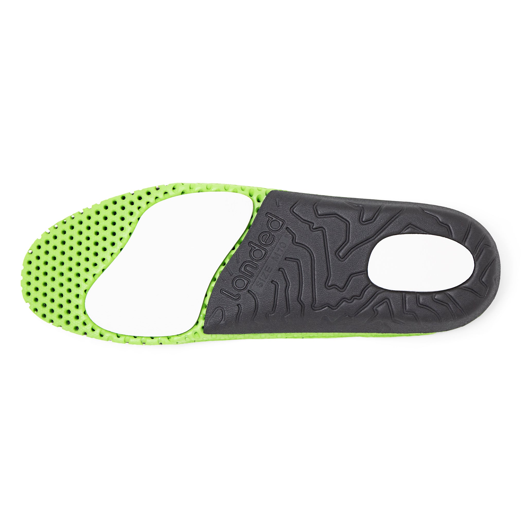 Landed F3 Ultra replacement insole featuring a black and neon green moldable triple-density footbed design.