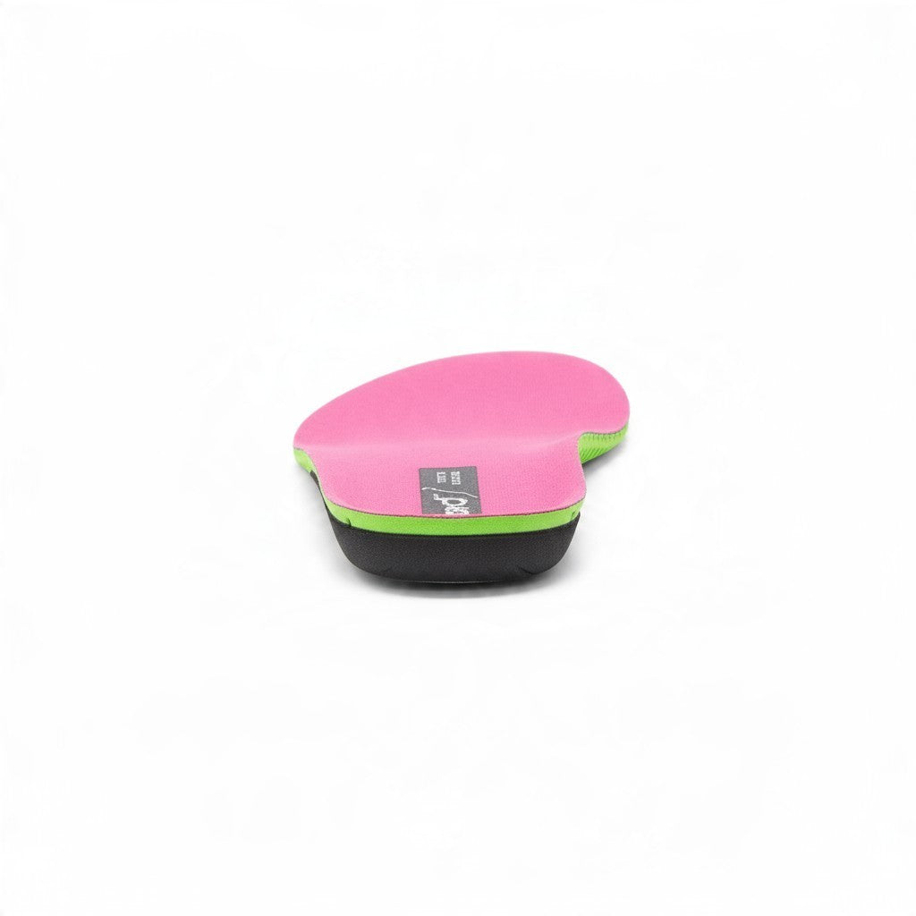 Landed F3 Ultra replacement insole with a pink top, lime green middle layer, and black triple-density base.