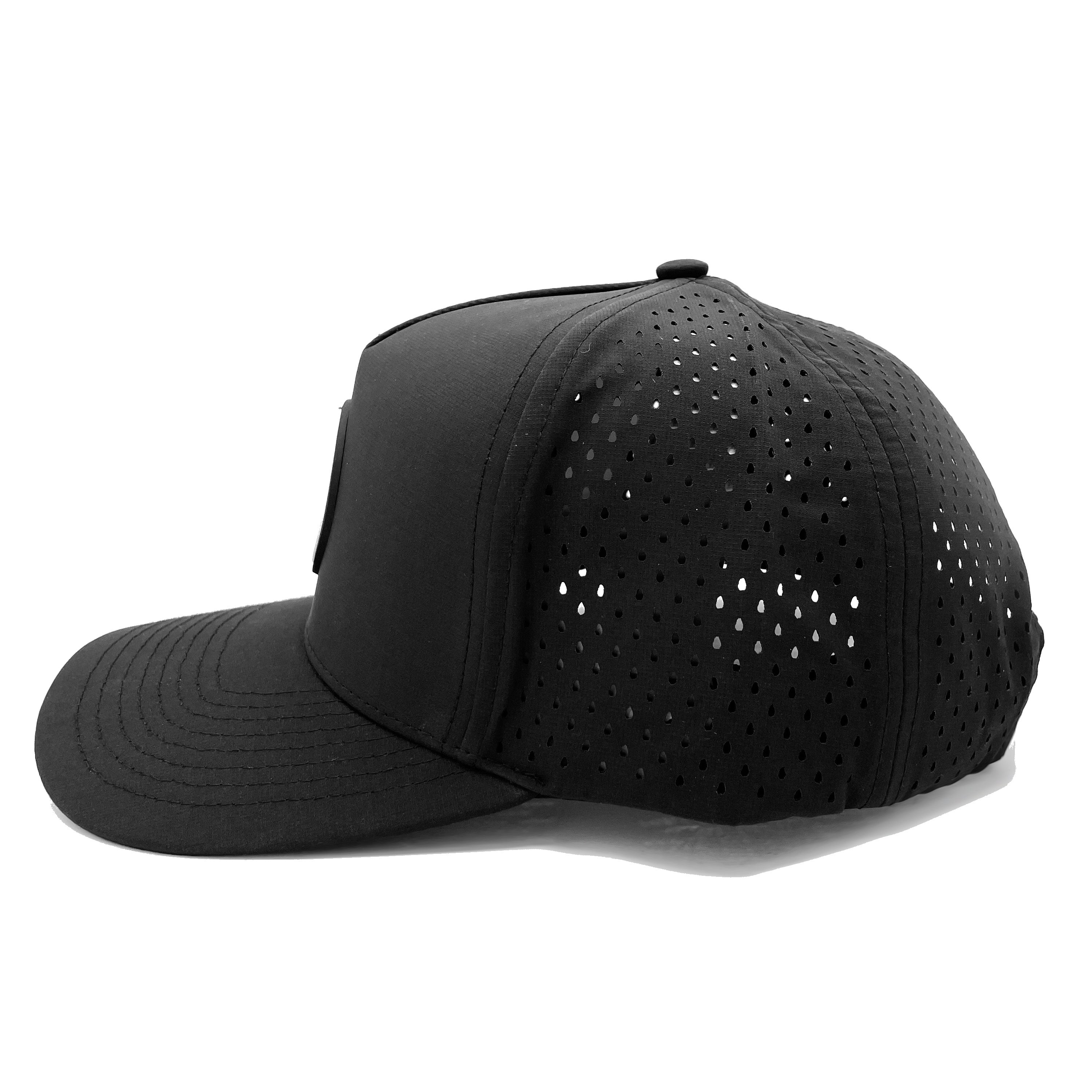 Landed Landmark Hat Black Icon Edition with water-repellent shell, perforated side panels, and curved bill side view