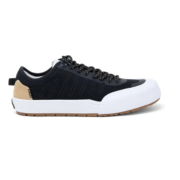 Landed The Overlook 1.0 technical sneaker in black with a white rubber toe cap and tan heel detail - Black Ogden Made Collab