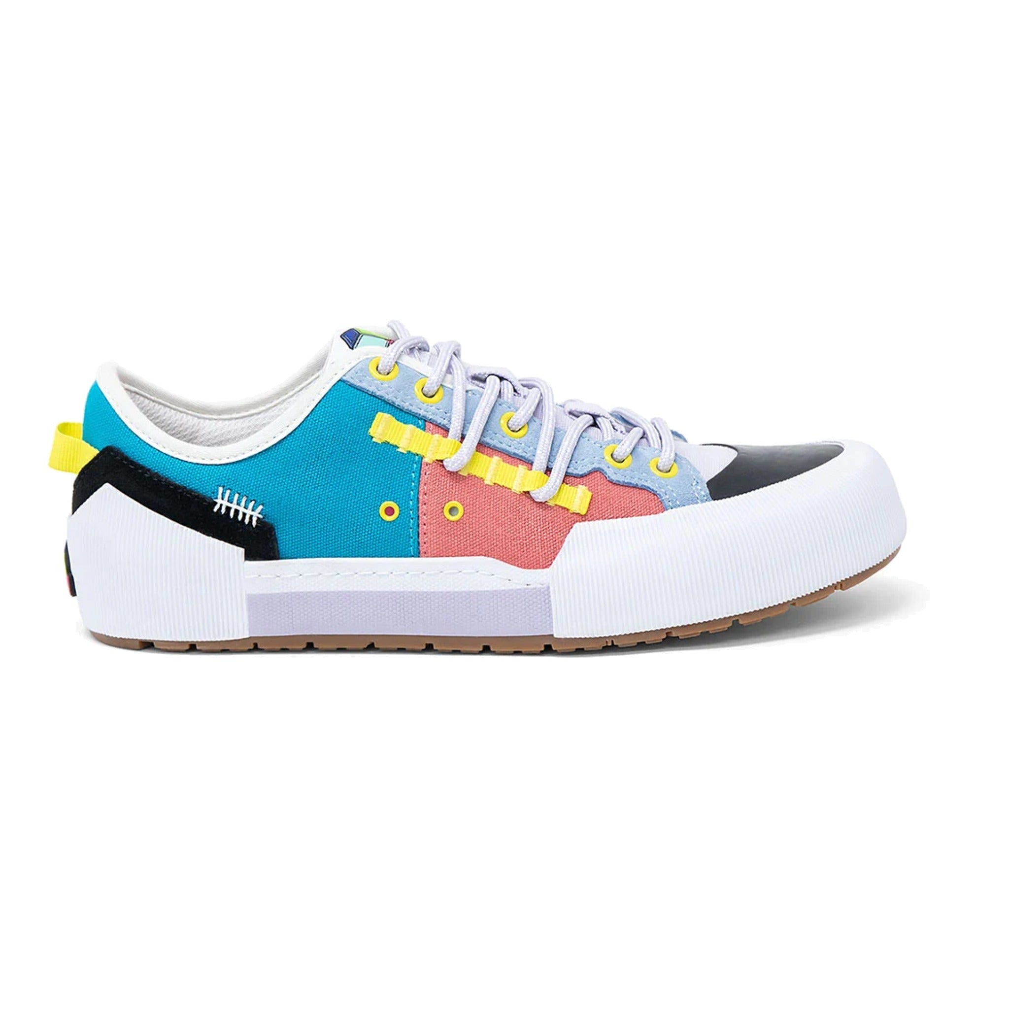 Landed The Banner sneaker in a vibrant multi-color technical design with a chunky white rubber sole and lace-up front