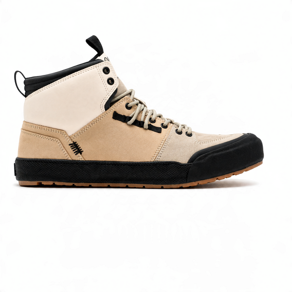 Landed The Elevate high-top sneaker in beige and cream suede with a black rubber toe cap and durable lug sole. - BROWN DESERT FADE
