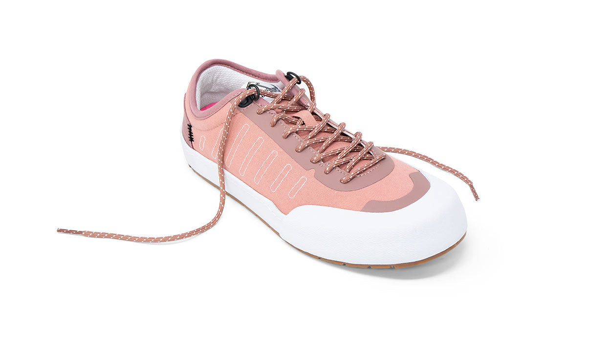 Landed The Overlook 1.0 technical sneaker in dusty pink with a white rubber toe cap and patterned laces
