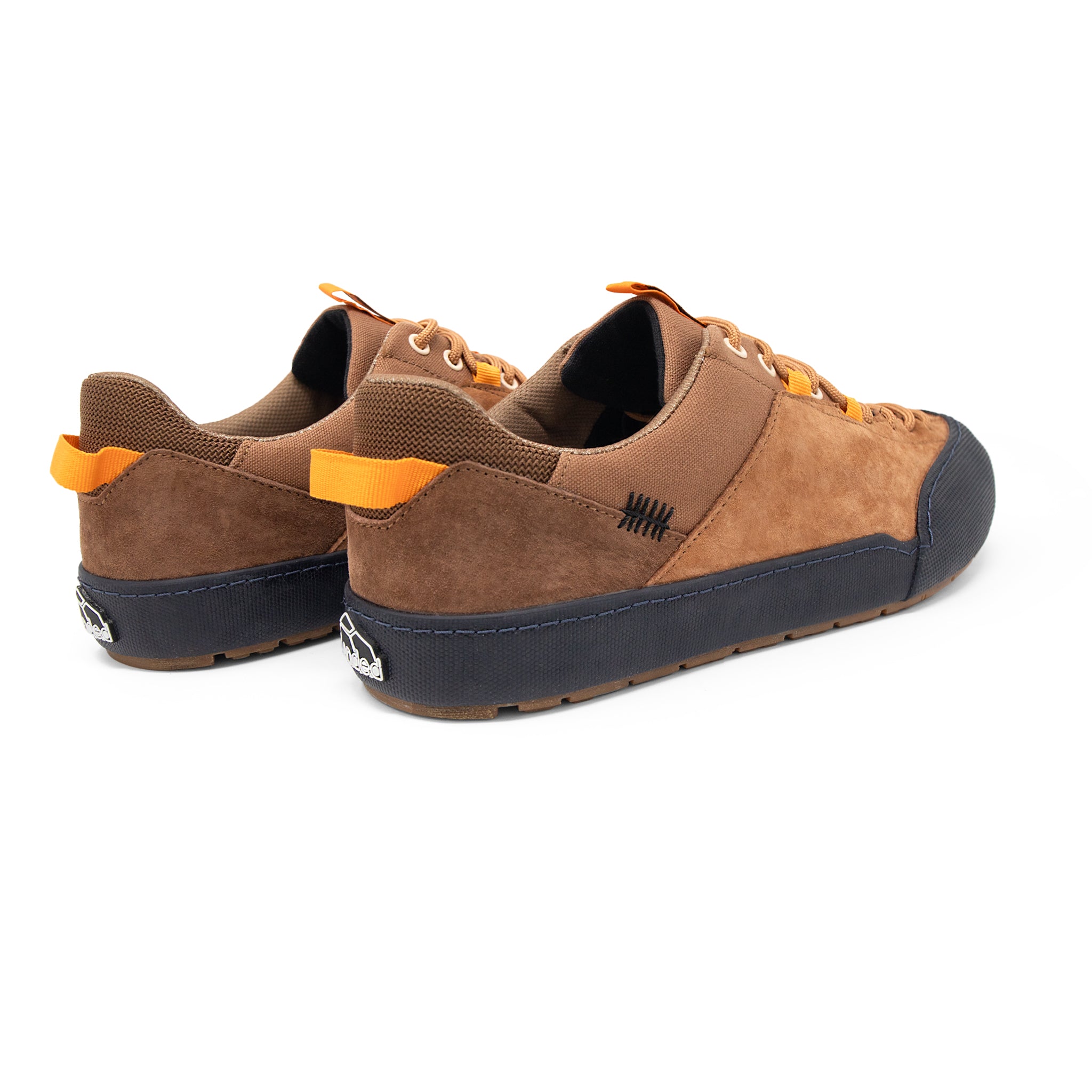 Landed The Switchback brown suede and canvas approach shoes with orange pull tabs and black rubber soles